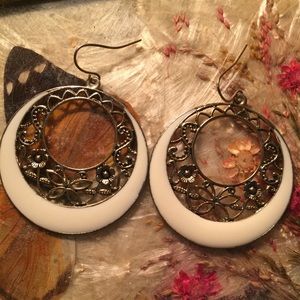 Bronze colored earrings with white